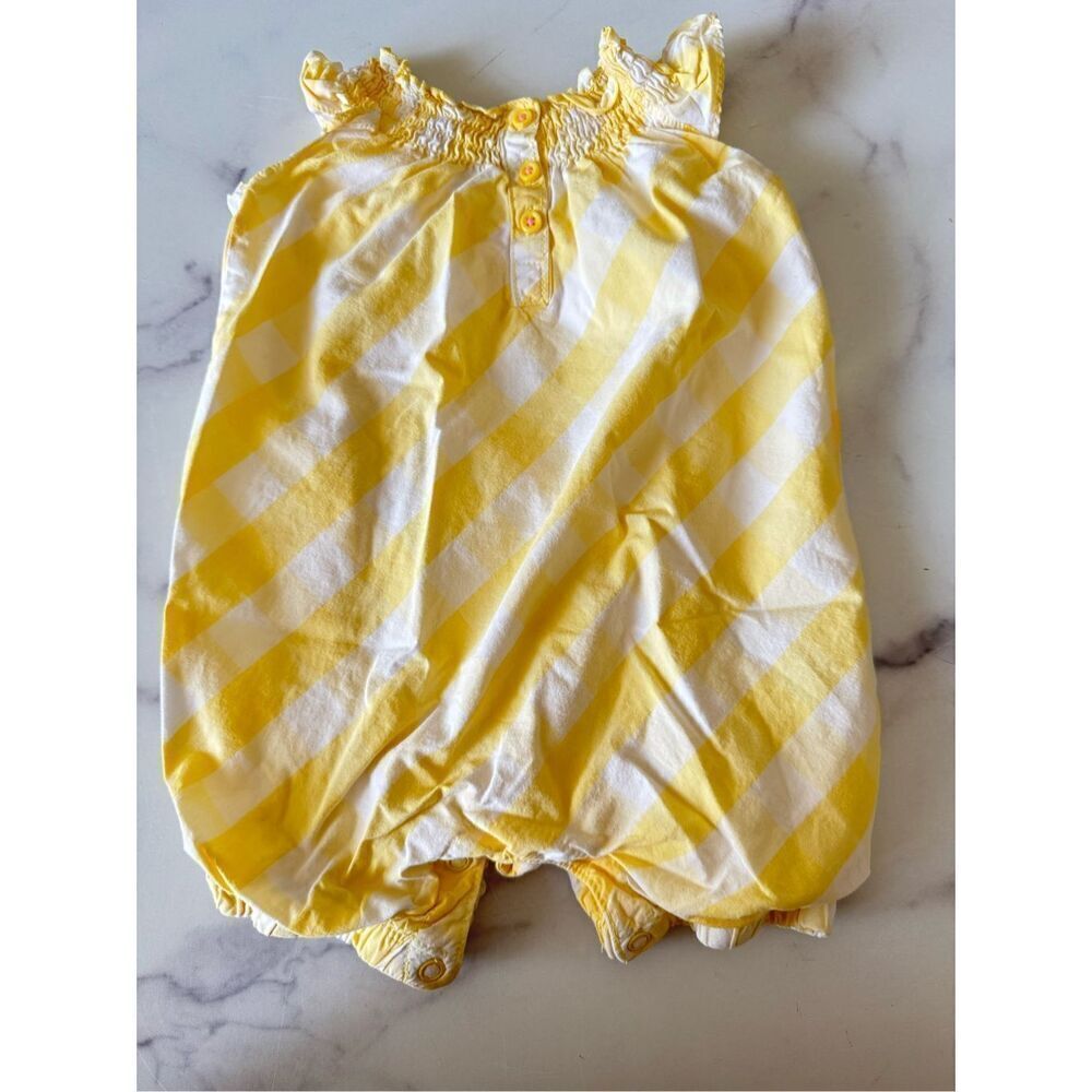 Just one you 6 month yellow white Plaid bubble Romper sunshine lemonade summer